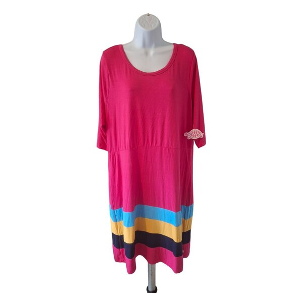 Lolly Wolly Doodle Womens Tunic Dress XXL Pink Striped Colorblock Lagenlook - Picture 1 of 9